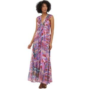 OLIPHANT Ruffle V-Neck Maxi Dress Purple Lavender Metallic Print Tuckernuck